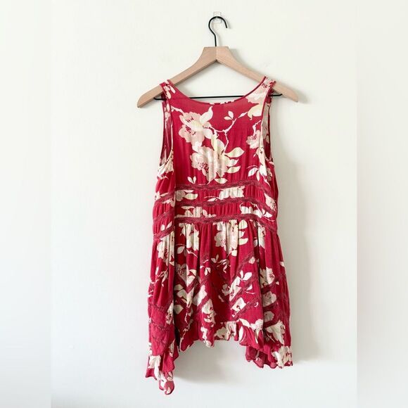 Free People Intimately Tank Tunic/Dress in Red Blush Floral with Lace Accents- M - Picture 5 of 7